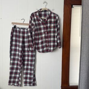 Lauren Ralph Lauren Red Green Plaid Flannel Pajama Set Size M Cotton RL Logo